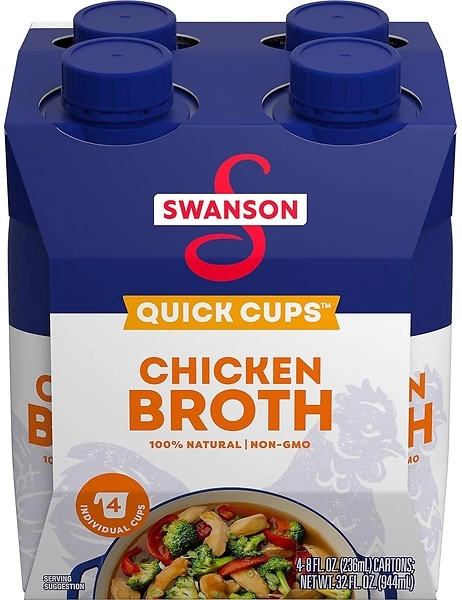 Swanson 100 Natural, Gluten-Free Chicken Broth, 8 Oz Quick Cups (Pack of 4)
