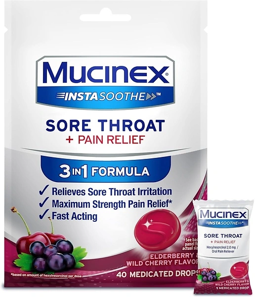 Mucinex Instasoothe Sore Throat Relief Lozenges, 40 Elderberry & Wild Cherry