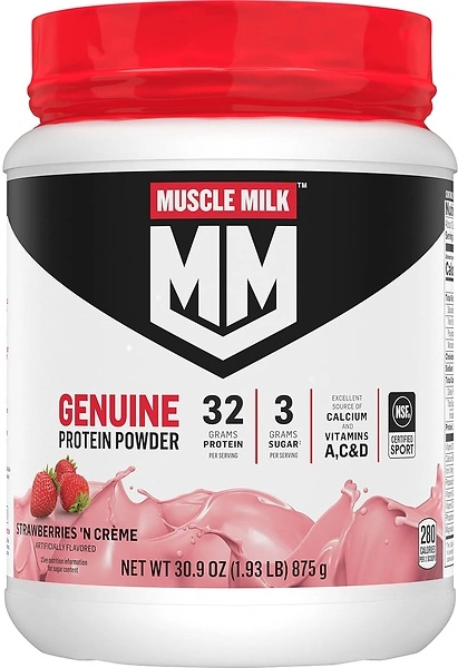 Muscle Milk Protein Powder, Strawberries N Creme, 1.93 lbs, 32g Protein, 12 Servings