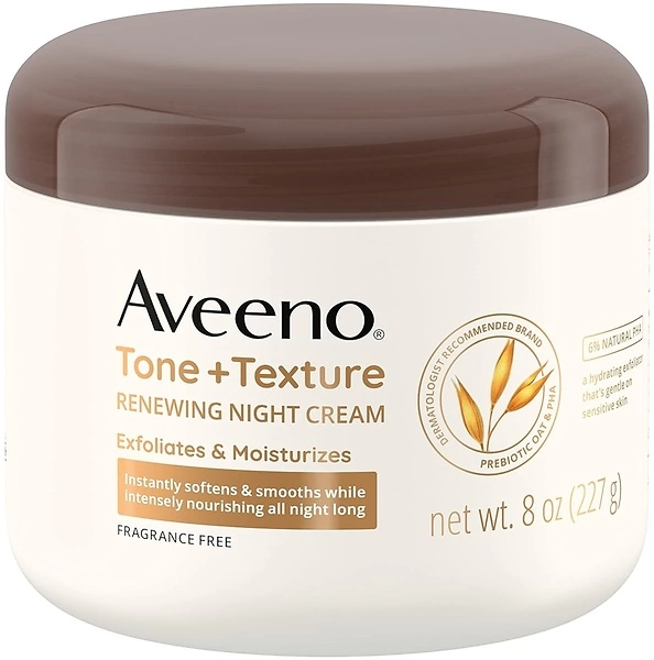 Aveeno Tone + Texture Renewing Body Night Cream with Prebiotic Oat, 8 oz