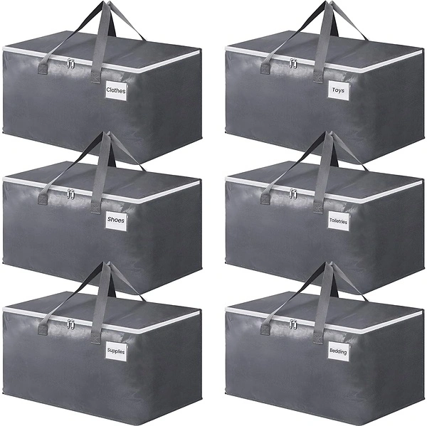 BlissTotes Large Moving Boxes with Zippers & Handles, 93L, 6 Pack
