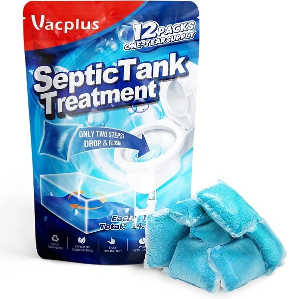 Vacplus Septic Tank Treatment, 12 Pcs for 1-Year Supply, Biodegradable Enzymes