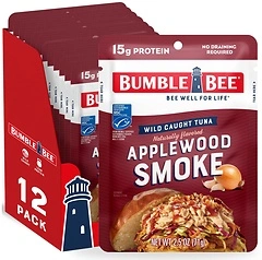 Bumble Bee Applewood Smoke Seasoned Tuna, 2.5 oz Pouches, 12 Pack