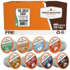Fresh Roasted Coffee, The Great Eight Flavored Coffee Pod Variety Pack, 96 Count