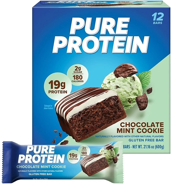 Pure Protein Bars, High Protein Chocolate Mint Cookie, Low Sugar, 12 Count