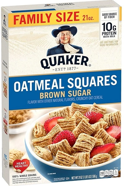 Quaker Oatmeal Squares Breakfast Cereal, Brown Sugar, 21oz Family Size Box