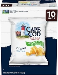 Cape Cod Potato Chips, Less Fat Original Kettle Chips, 1 Oz Snack Bags, 10 Ct