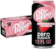 Dr Pepper Zero Strawberries and Cream Soda, 12 fl oz cans, 12 Pack