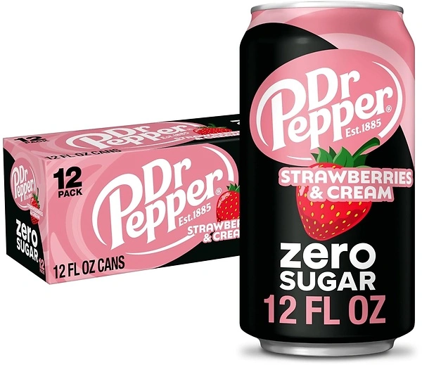 Dr Pepper Zero Strawberries and Cream Soda, 12 fl oz cans, 12 Pack