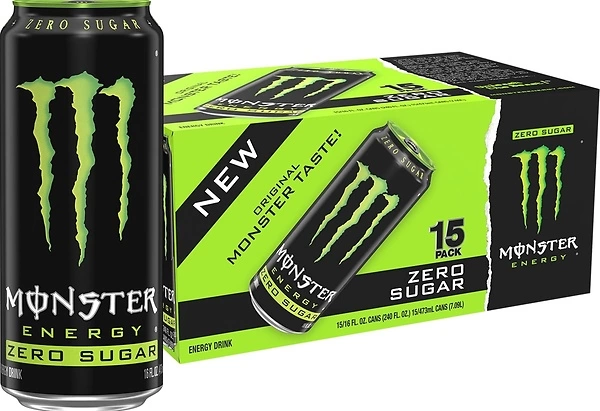 Monster Energy Zero Sugar, Green, Original, Low Calorie, 16 Fl Oz, 15 Pack