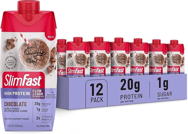 SlimFast Protein Shake, Chocolate, 20g Protein, Meal Replacement, 11 Fl Oz, 12 Pack