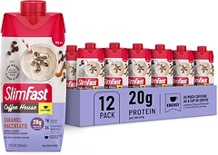 SlimFast Protein Shake with Caffeine, Caramel Macchiato, 20g Protein, 12 Count
