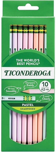 Ticonderoga Pastel Pencils, #2 Soft, Assorted Colors, Pack of 10 Pencils