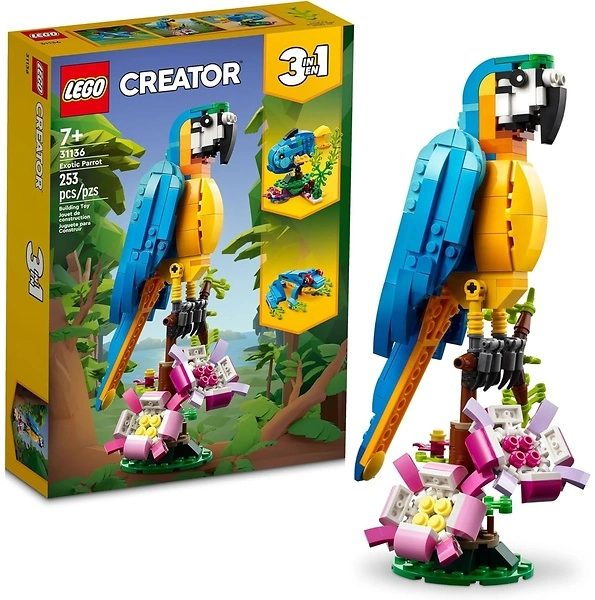 LEGO Creator 3 in 1 Exotic Parrot Building Toy Set, 31136, Ages 7 and Up