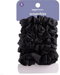 Amazon Basics Satin Scrunchies Black Hair Ties, Pack of 8