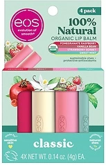 eos Natural & Organic Lip Balm Sticks - Strawberry Sorbet, Vanilla Bean, 4-Pack