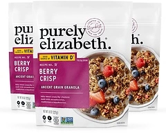 Purely Elizabeth Berry Crisp Granola wit Vitamin D, Made with Organic Oats and Ancient Grains, Gluten-Free, Non-GMO (3 Ct, 8oz Bags)
