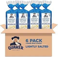 Quaker Large Rice Cakes, Lightly Salted, Gluten Free, 100 Whole Grains, 4.47 Oz, Pack of 6