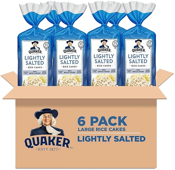 Quaker Large Rice Cakes, Lightly Salted, Gluten Free, 100 Whole Grains, 4.47 Oz, Pack of 6