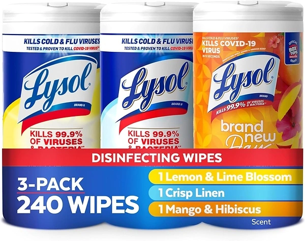 Lysol Disinfectant Wipes Bundle, Multi-Surface Cleaning Wipes, 3x80 ct