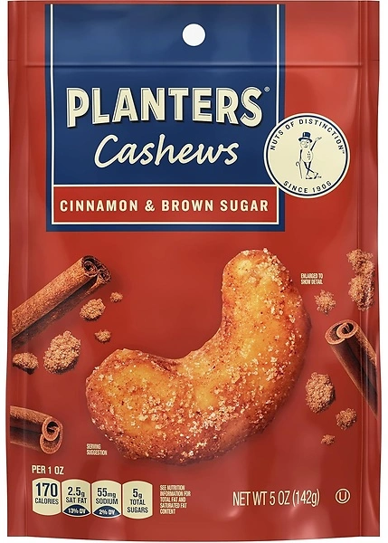 PLANETERS Cashews Cinnamon & Brown Sugar - Trail Mix Snack Pack, 5 Oz Bag