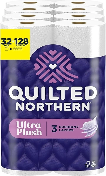 Quilted Northern Ultra Plush Toilet Paper, 32 Mega Rolls, 3X Thicker*, 3 Ply