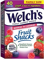 Welch's Fruit Snacks, Berries 'n Cherries, Gluten Free, 0.8 oz, 40 Count