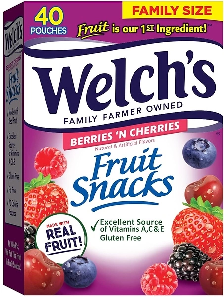 Welch's Fruit Snacks, Berries 'n Cherries, Gluten Free, 0.8 oz, 40 Count