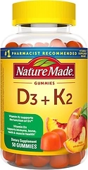 Nature Made Vitamin D3 K2 Gummies, 5000 IU, Bone & Immune Support, 50 Gummies