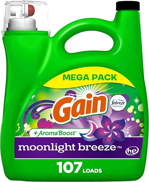 Gain + Aroma Boost Liquid Laundry Detergent, Moonlight Breeze, 107 Loads, 154 Fl Oz