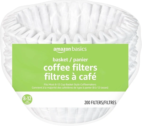 Amazon Basics Basket Coffee Filters for 8-12 Cup Coffee Makers, White, 200 Count