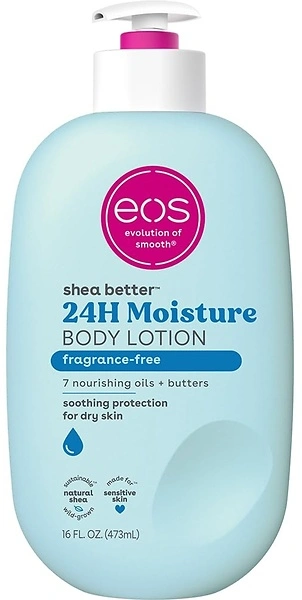 eos Shea Better Body Lotion Fragrance Free, 16 fl oz, 24-Hour Hydration