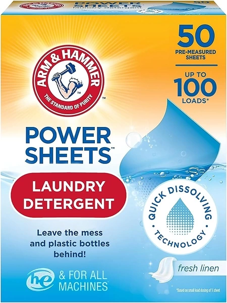 Arm & Hammer Power Sheets Laundry Detergent, Fresh Linen, 50ct (Up to 100 Loads)