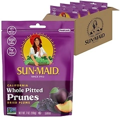 Sun-Maid California Sun-Dried Whole Pitted Prunes, 4 Pack, 7 oz Bags