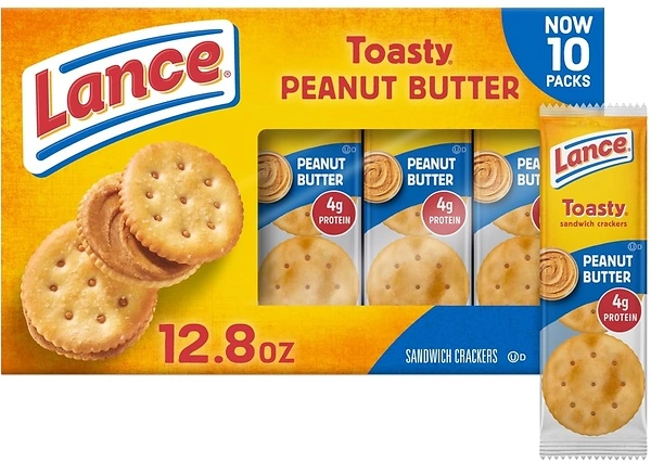 Lance Sandwich Crackers, Toasty Peanut Butter, 10 Packs, 6 Sandwiches Each