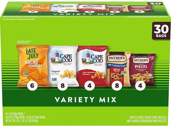 Snyder's of Hanover, Cape Cod and Late July Snacks Variety Pack, 30 Count Snack Bags