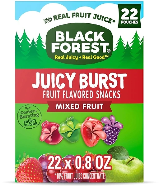 Black Forest Juicy Burst Fruit Flavored Snacks, Mixed Fruit, 0.8 oz, 22 ct