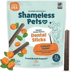 Shameless Pets Dental Treats, Carrate Chomp, 32 Sticks, Teeth Cleaning & Fresh Breath