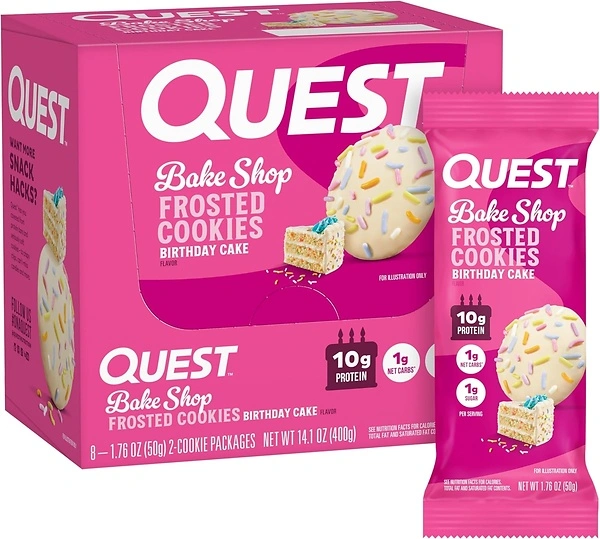 Quest Nutrition Frosted Cookies, Birthday Cake, 1g Sugar, 10g Protein, 8 Count