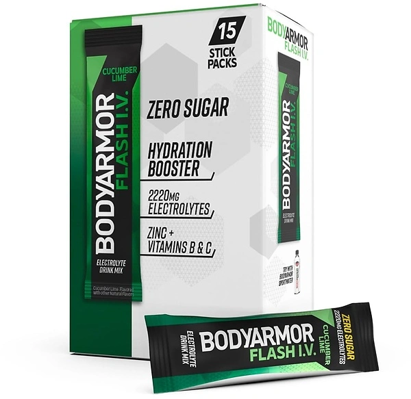 BODYARMOR Flash IV Electrolyte Packets, Cucumber Lime, Zero Sugar, 15 Count