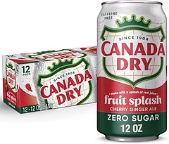 Canada Dry Zero Sugar Cherry Gingerale Fruit Splash 12oz, Pack of 12