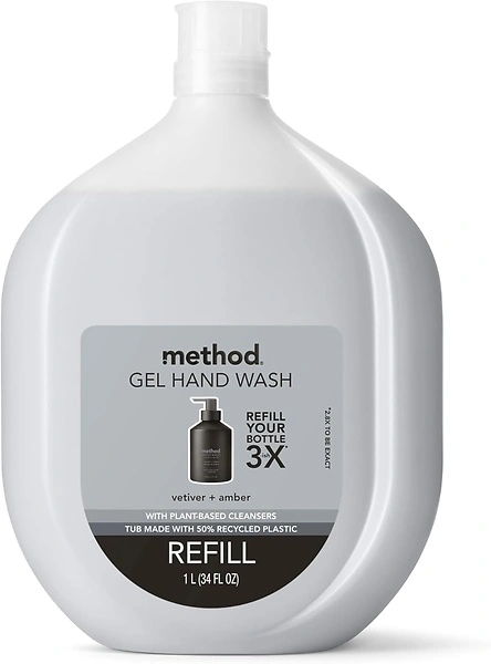 Method Gel Hand Soap Refill, Vetiver + Amber, Biodegradable, 34 Fl Oz
