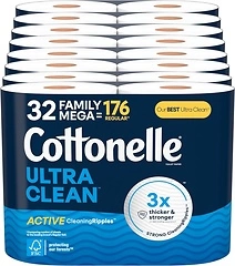 Cottonelle Ultra Clean Toilet Paper, Active Cleaning Ripples, 32 Mega Rolls