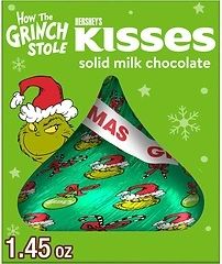 HERSHEY'S KISSES Grinch Solid Milk Chocolate, Christmas Candy Gift Box, 1.45 oz
