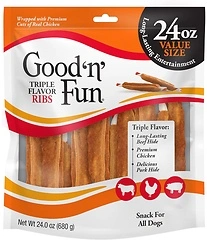 Good 'n' Fun Triple Flavor Ribs Chews for Dogs, 24 Ounces, Beef, Chicken & Pork