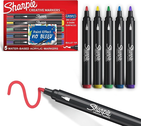 Sharpie Creative Water-Based Acrylic Markers, Bullet Tip, Assorted Colors, 5 Count