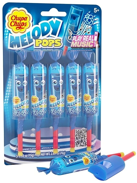 Chupa Chups Melody Pop, Halloween Candy, Blue Raspberry Flavor, 5 Count Pack