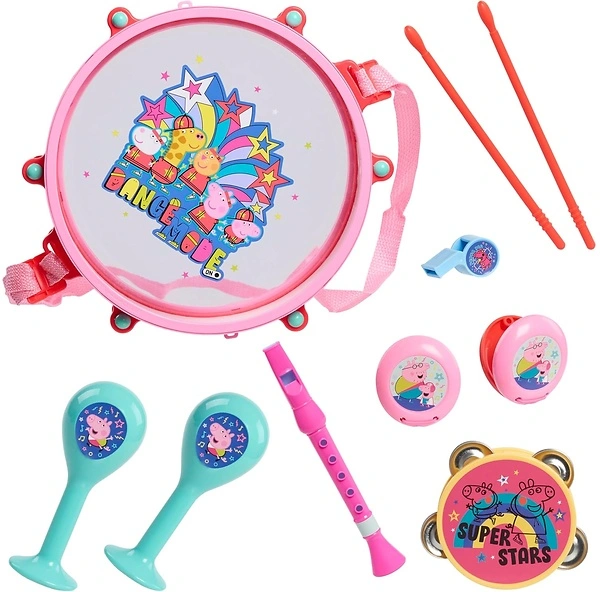 Peppa Pig Party Drum Set, 10 Pieces, 6 Musical Instruments, Kids Toys for 18 Months