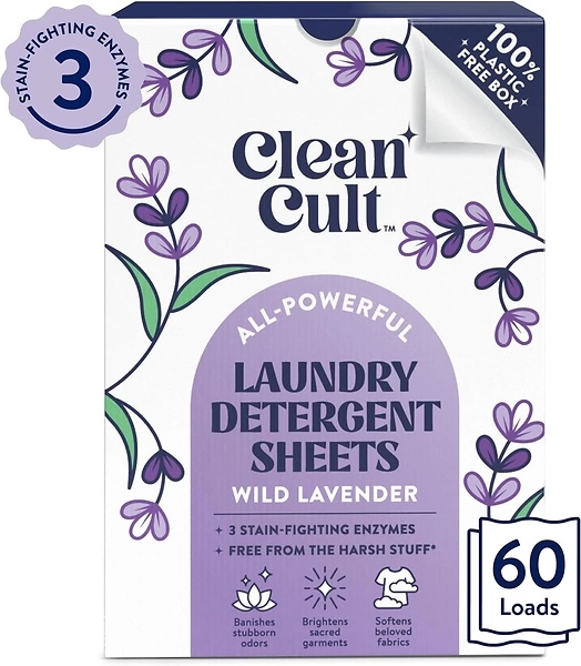 Cleancult Laundry Detergent Sheets, Wild Lavender, 60 Loads, Chemical-Free.