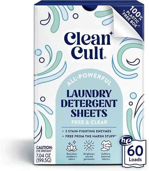 Cleancult Laundry Detergent Sheets, Fragrance Free, 60 Loads, Resealable Box